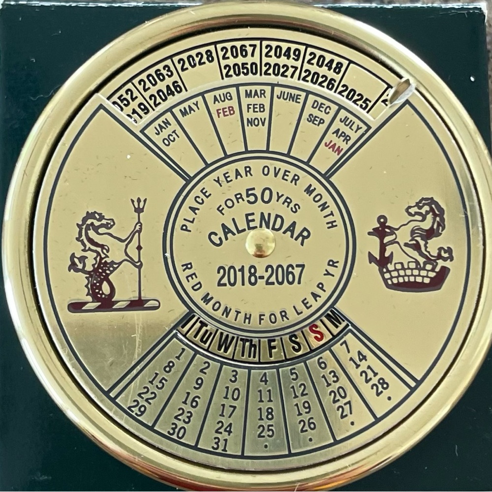 Bought in UK. A 50-year "pocket calendar"